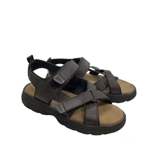 Outland Mens Size 9 Strappy Sandals Brown Faux‎ Leather Padded Casual Comfort - Picture 2 of 11